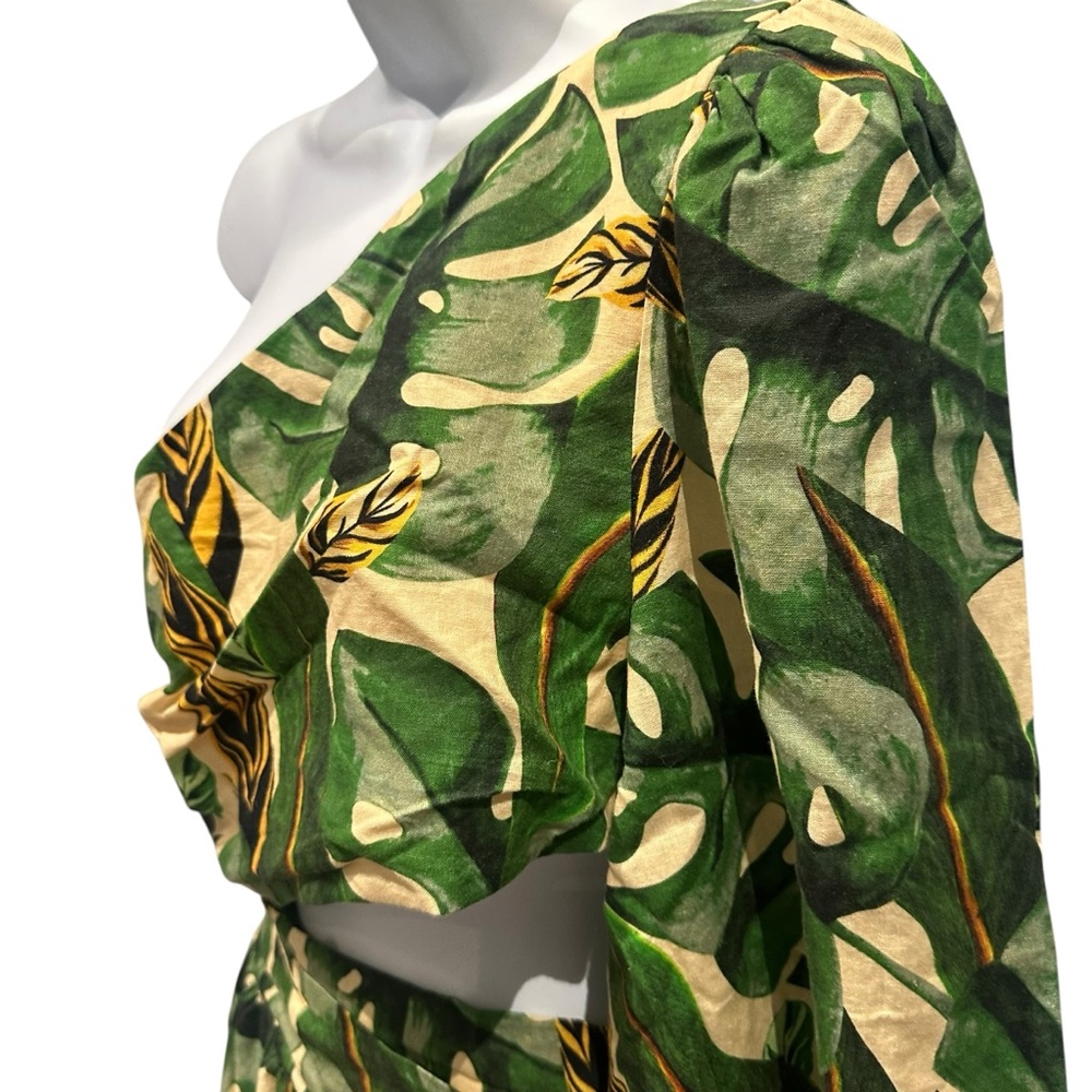 Farm Rio Tropical Leaves One Shoulder Mini Dress Green Large New with Tags - Picture 9 of 16